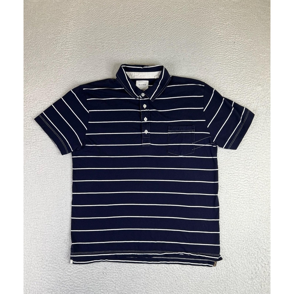 Billy Reid Polo Shirt Mens XL Blue Stripe Pocket 100% Cotton Jersey Knit Casual